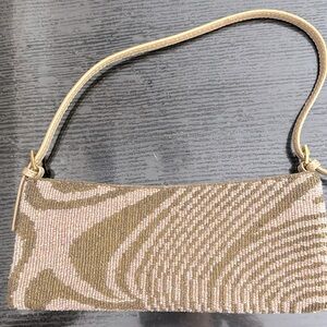 Brand new gold & pink beaded bag.  Hand held or shoulder strap top handle bag.